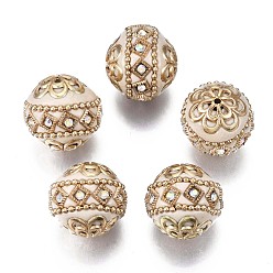 Antique White Handmade Indonesia Beads, with Metal Findings, Round, Light Gold, Antique White, 19.5x19mm, Hole: 1mm