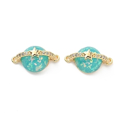 Настоящее золото 18K Подвески-коннекторы с микропаве из латуни и прозрачным кубическим цирконием, без кадмия, без никеля и без свинца, с бирюзовым синтетическим опалом, реальный 18 k позолоченный, 10x17.5x9 мм, отверстие : 0.9 мм