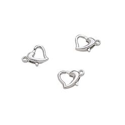 Platinum Brass Lobster Claw Clasps, Heart, Platinum, 12x11mm