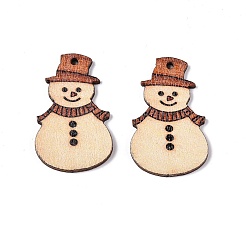 Снеговик Подвески из тополя с принтом, Рождественская серия, снеговик, 35x22x2 мм, отверстие : 1.6 мм