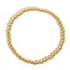 Золотистый Летние 304 браслеты из нержавеющей стали с круглыми бусинами, эластичные, золотые, внутренний диаметр: 6.89 дюйм (17.5 см)