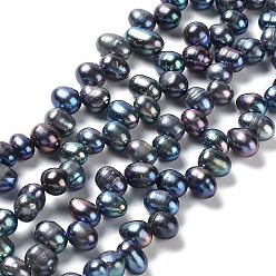 Prussian Blue Natural Cultured Freshwater Pearl Beads Strands, Rice, Dyed, Prussian Blue, 7~8x6~7mm, Hole: 0.7mm, about 65~68pcs/strand, 13.98~14.37 Inch(35.5~36.5cm)