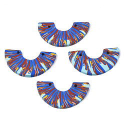 Medium Blue Handmade Polymer Clay Pendants, Semi Circle, Medium Blue, 16.5x32x2.5~3mm, Hole: 1.8mm
