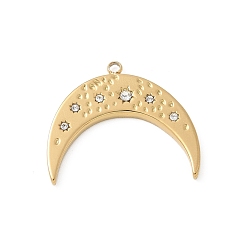 Настоящее золото 18K 304 из нержавеющей стали горный хрусталь подвески, Луна прелести, ионное покрытие (ip), реальный 18 k позолоченный, 20x23x2 мм, отверстие : 1.6 мм