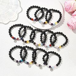 Смешанные камни 12 шт. 12 созвездия 304 браслеты с подвесками из нержавеющей стали, браслеты из натурального и синтетического смешанного драгоценного камня, внутренний диаметр: 2-1/2 дюйм (6.2 см)