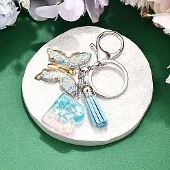 Letter B 26шт. брелок с кисточкой из прозрачной эпоксидной смолы, прозрачного акрила и искусственной замши, с кольцами для ключей из сплава, с цепочками и застежками-лобстерами, бабочка, В письме, 95~108 мм