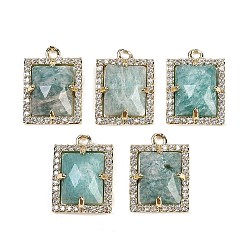 Амазонит Подвески из натурального амазонита с огранкой в форме прямоугольника, Латунь с микропокрытием, золотые, 15.5x11.5x4.5 мм, отверстие : 1.4 мм