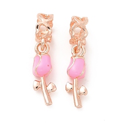 Розовое Золото Подвеска из металлического сплава жемчужно-розовая эмаль в европейском стиле, большие прелести дыр, роза, розовое золото , 26 мм, Роза: 18.5x6.5x5.5 мм, отверстие : 5.7 мм