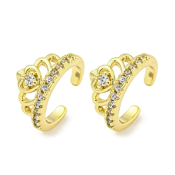 Настоящее золото 18K Серьги-манжеты из циркония, для женщин, корона, реальный 18 k позолоченный, 13.5x6.7 мм