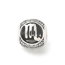 Скорпион Латунные прозрачные фианиты европейские бусины, бусины с большим отверстием, рондель с двенадцатью созвездиями, античное серебро, Скорпион, 11.5 мм, отверстие : 4.5 мм