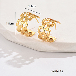 Real 18K Gold Plated 304 Stainless Steel Hollow Square Stud Earrings, Half Hoop Earrings, Real 18K Gold Plated, 18x11mm