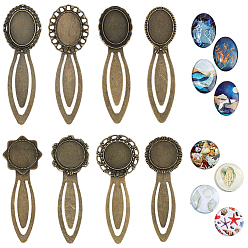 Antique Bronze DIY Oval & Flat Round with Animal Bookmark Making Kits, including Zinc Alloy Bookmarks Finding and Glass Cabochons, Antique Bronze, 20x5mm