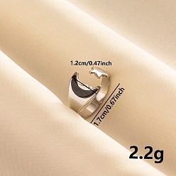 Черный 304 открытые манжеты с эмалью из нержавеющей стали и лунной звездой для женщин, цвет нержавеющей стали, чёрные, регулируемый