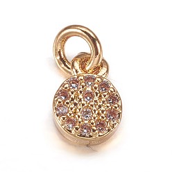 Золотой Латунные микро проложить кубического циркония подвески, плоские круглые прелести, золотые, 7x5x2 мм, отверстие : 2 мм