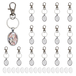Античный Серебристый & Платиновый 30шт. брелки из сплава, овальные, с поворотными карабинами из сплава, железными кольцами и стеклянными кабошонами, старинное серебро и платина, 58 мм
