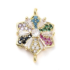 Настоящее золото 18K Латунный цветной кубический цирконий соединитель снежинка соединительные подвески, стойки покрытие, долговечный, без свинца и без кадмия, реальный 18 k позолоченный, 19.5x13x4 мм, отверстие : 1 мм