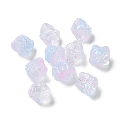 Светло-Голубой Выпечка расписные прозрачные стеклянные бусины, градиент цвета, лев, Небесно-голубой, 11.5x11x9.5 мм, отверстие : 1.2 мм