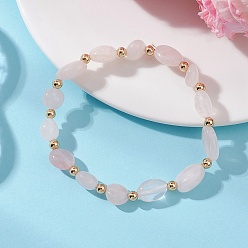 Розовый Кварц Эластичные браслеты для женщин из натурального розового кварца и латунных бусин., самородки, внутренний диаметр: 1.93~2.05 дюйм (4.9~5.2 см)