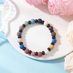 Разноцветный Браслеты из натуральной лавы и кокосовой скорлупы с бусинами для женщин и мужчин, круглые, красочный, внутренний диаметр: 2-1/8 дюйм (5.3 см)