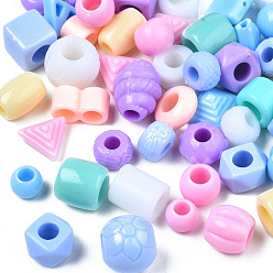 Mixed Color Opaque Acrylic Beads, Mixed Shapes, Mixed Color, 4.5~15.5x4.5~13.5x4.5~13.5mm, Hole: 1.2~7mm