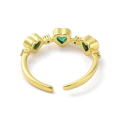 Real 18K Gold Plated Brass with Cubic Zirconia Open Cuff Rings, Heart, Real 18K Gold Plated, Inner Diameter: 17mm