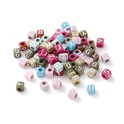 Серебро Непрозрачные акриловые бусины, куб с письмом, золотой металл обвитыми, серебряные, 4.5x4.5x4.5 мм, отверстие : 2 мм, Около 5200 шт / 500 г