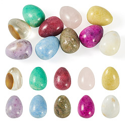 Pierre Mélangete 10 Décorations d'œufs en pierres précieuses naturelles et synthétiques, figurine décoration de la maison, cadeau de pierre énergétique feng shui pour la décoration de bureau à domicile, non teint et teint, 20~21x14.5~15.5mm