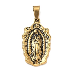 Antique Golden Religion 304 Stainless Steel Pendants, Human of Guadalupe Charms, with 201 Stainless Steel Bails, Ion Plating(IP), Antique Golden, 27x15.5x3mm, Hole: 7x4mm