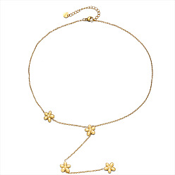Flower 304 Stainless Steel Y Tassel Lariat Necklaces for Women, Real 18K Gold Plated, Flower, 15.75 inch(40cm)