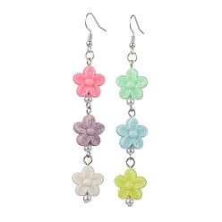 Stainless Steel Color Acrylic Dangle Earrings, with 304 Stainless Steel Earring Hooks, Flower, Stainless Steel Color, 88.5x15.5mm