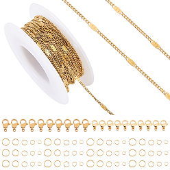Золотой Ahademaker diy 304 наборы для изготовления цепочек из нержавеющей стали figaro, золотые, 2~12x1.4~8x0.5~6 мм, отверстие : 1.2~6.5 мм