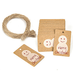 Snowman 100Pcs Rectangle Christmas Kraft Paper Gift Tags, with Jute Ropes, BurlyWood, Snowman, 5x3cm