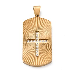 Золотой 304 микро нержавеющей стали прокладывать Цирконом подвески, ионное покрытие (ip), прямоугольник с поперечными прелести, золотые, 40.5x21x3.5 мм, отверстие : 7x4.5 мм