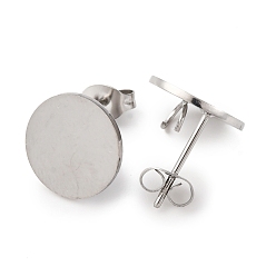 Нержавеющая Сталь Цвет 304 Выводы серьги из нержавеющей стали шпилька, плоско-круглые, цвет нержавеющей стали, 12 мм, отверстие : 2.5 мм, штифты : 1 мм