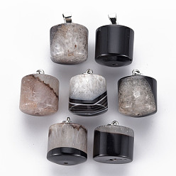 Natural Agate Natural Agate Pendants, with Platinum Iron Pinch Bail, with Half Drilled Hole, Column, 20~25x20mm, Hole: 7.5x4mm and 1.8mm