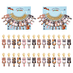 (52) Непрозрачная лаванда Подвесные маркеры петель с замком из сплава эмали, маркер стежка с застежками из цинкового сплава, кошка, разноцветные, 5.6 см, 7 цветов, 2 шт / цвет, 14 шт / комплект