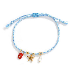 Морская звезда Богемные браслеты из нержавеющей стали с подвесками, с имитацией жемчуга и драгоценных камней, золотые, морская звезда