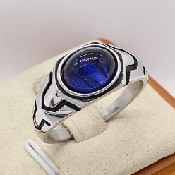 Природный Драгоценный Камень 316l мужские перстни из хирургической нержавеющей стали и синтетических драгоценных камней, овальные, античное серебро, размер США 10 (19.8 мм)