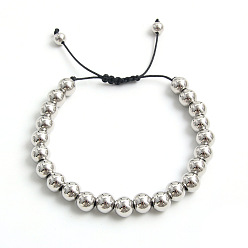 Платина Регулируемые гальванизированные титановые 304 бусины из нержавеющей стали плетеные браслеты из бусин для женщин и мужчин, платина, внутренний диаметр: 1/4 дюйм (0.6 см)