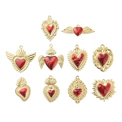 Золотой 304 нержавеющей стальной эмали подвески, шарма сердца, золотые, 12~28x15.5~34.5x3~3.5 мм, отверстие : 2 мм, 10 шт / комплект