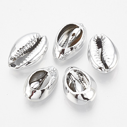 Platinum UV Plated Cowrie Shell Beads, No Hole/Undrilled, Platinum, 18~21x11~14x6~7mm