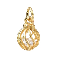 Golden Brass Micro Pave Clear Cubic Zirconia Charms, Spiral Lantern Charms, Rack Plating, Long-Lasting Plated, Golden, 11.5x7.5~8mm, Hole: 3mm