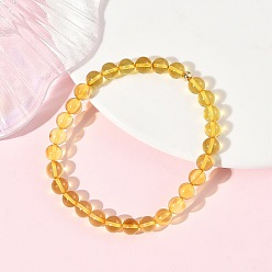 Round 6MM Natural Amber Beaded Stretch Bracelets for Women, Round, Inner Diameter: 2.05 inch(5.2cm)