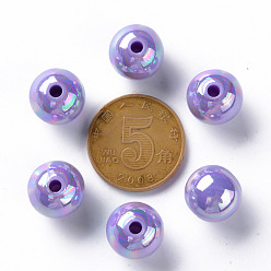 Medium Purple Opaque Acrylic Beads, AB Color Plated, Round, Medium Purple, 12x11mm, Hole: 2.5mm, about 566pcs/500g