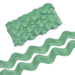 Green Polyester Ribbons, Wave Shape, Green, 1-1/2 inch(38mm)~1-5/8 inch(40mm), 10Yard/card