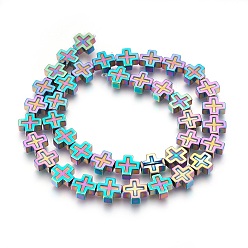 (966) Внутренний цвет Кристалл / Лиловато-лиловый на подкладке Гальванические немагнитная синтетический гематит бисер пряди, полировать, крестик, с покрытием разноцветным, 10x10x4 мм, отверстие : 1 мм, около 40 шт / нитка, 15.94 дюйм (40.5 см)