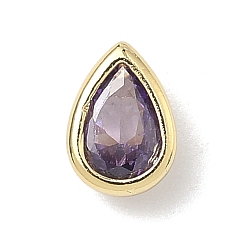Лиловый Кабошоны из кубического циркония в форме капли из латуни с микропаве, стойки покрытие, долговечный, без свинца и без кадмия, реальный 18 k позолоченный, сирень, 7.5x5x3 мм