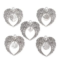 Античное Серебро 5 шт. Подвески из сплава в тибетском стиле, ангельские крылья, античное серебро, 72x68x3 мм, отверстие : 6 мм