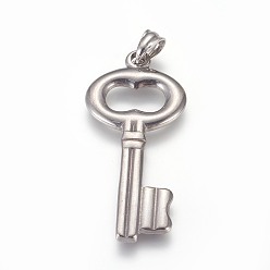 Stainless Steel Color Tarnish Resistant 304 Stainless Steel Big Pendants, Key, Stainless Steel Color, 49x23x3mm, Hole: 5x6.5mm