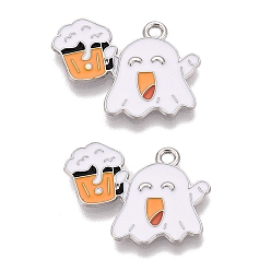 Ghost Подвески из сплава с эмалью на тему Хэллоуина, платина, призрак с пивными амулетами, 19.5x24.5x1.5 мм, отверстие : 1.8 мм